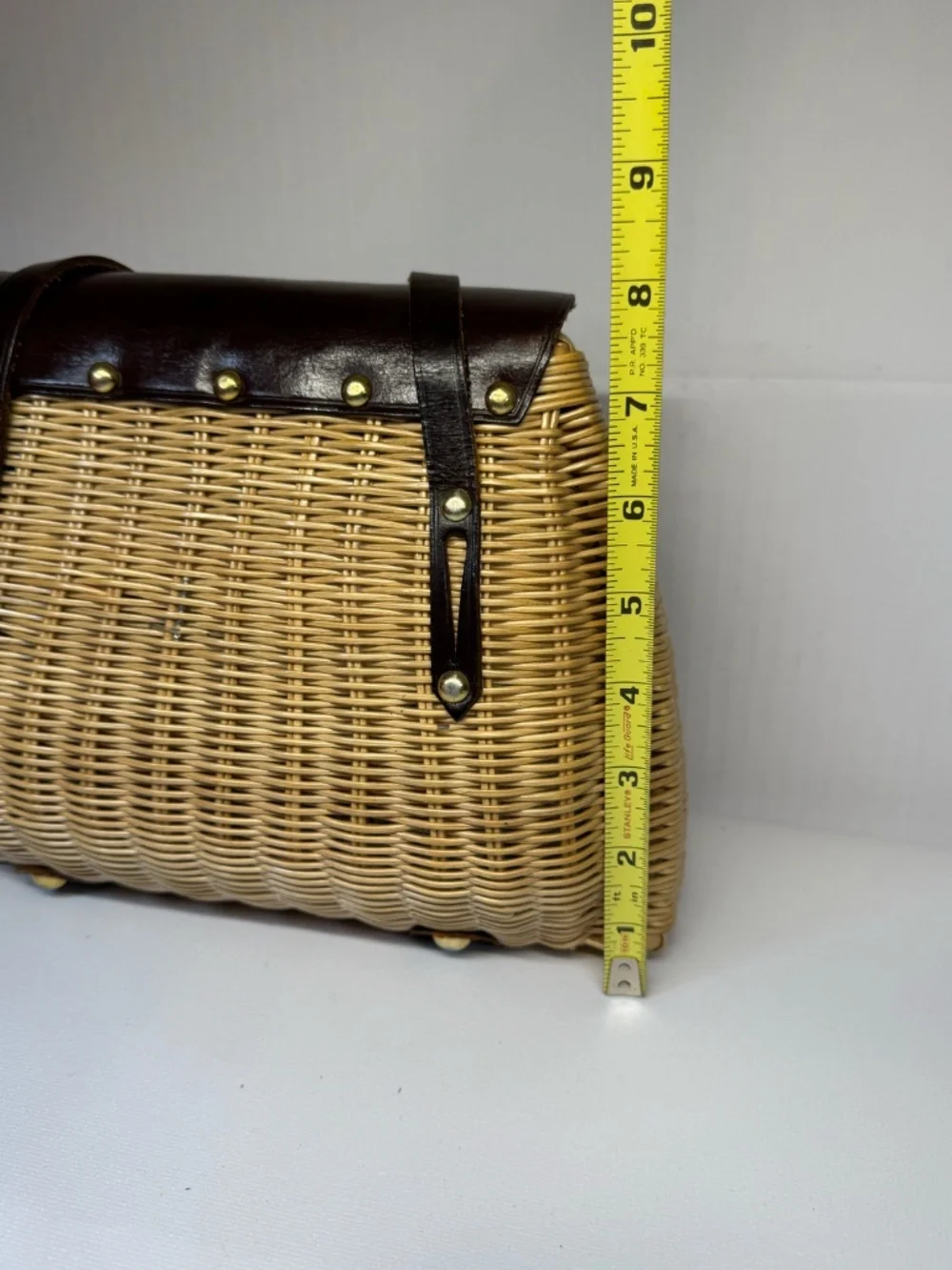 Vintage Mr. Jonas Wicker Basket Handbag Brown Leather Trim Top Handle Purse